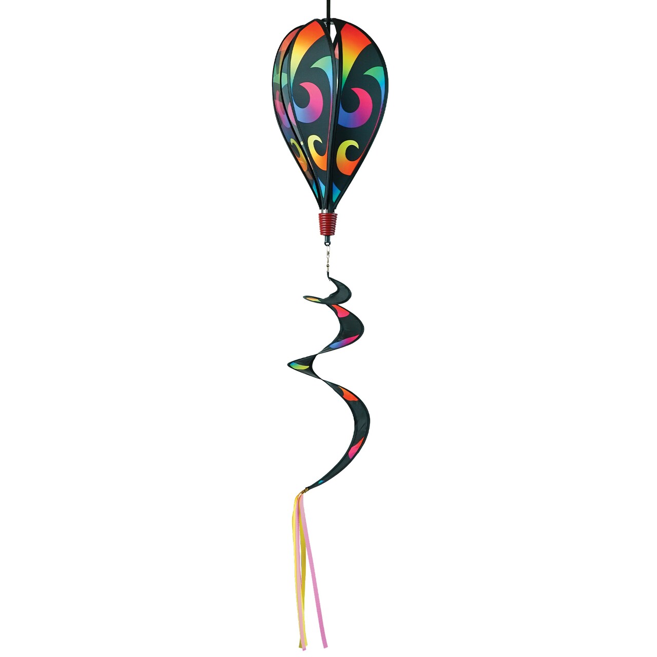 In the Breeze 0974 — Aurora 6-Panel Hot Air Balloon — Colorful Blended Rainbow Wind Spinner with Tail for Yards and Gardens